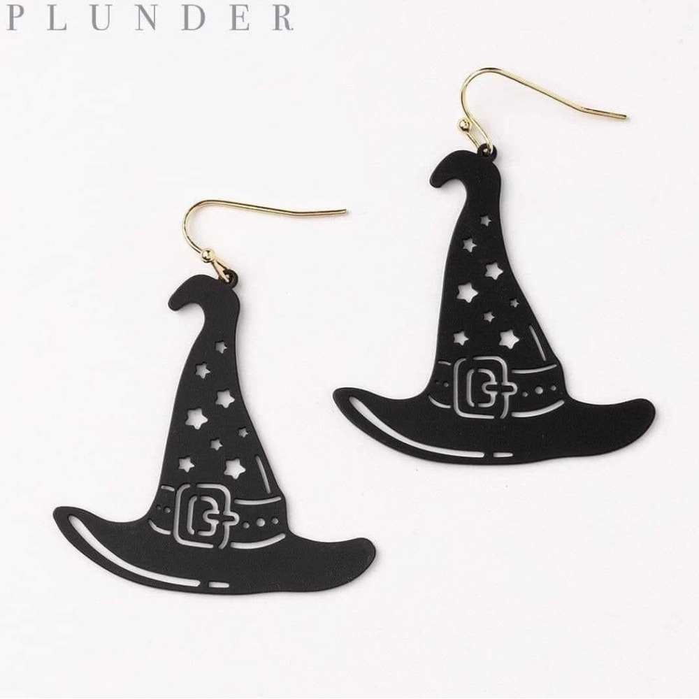 Plunder Design Jewelry Halloween Black Starry Women’s Witch Hat Earrings